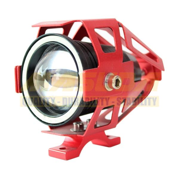 FARO AUXILIAR HYPER LED LUPA OJO DE DIABLO Y DE ANGEL 12V 18W 6000K 2000LM CUERPO ROJO EXPLORADORA